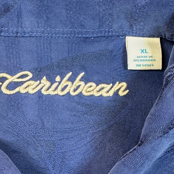 Caribbean Shirt Mens Extra Large Blue Hawaiian Palm Coastal Resort Vacation - Picture 5 of 9